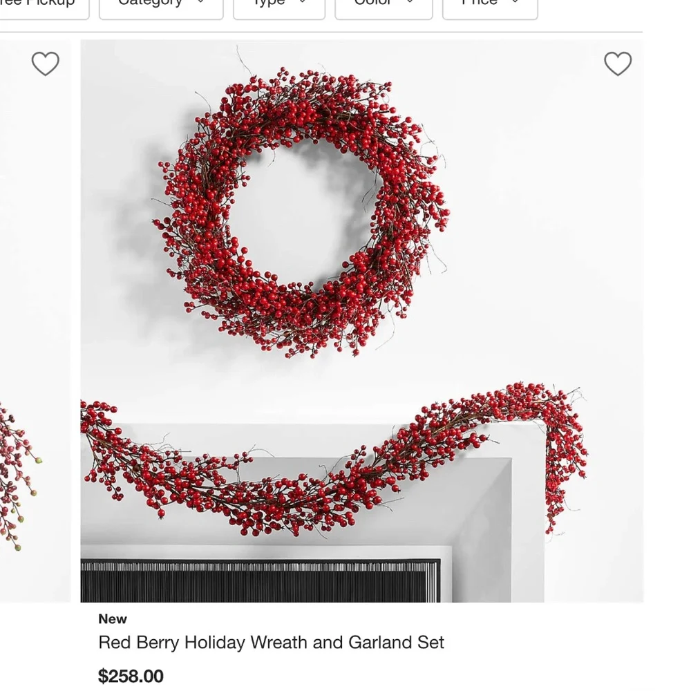CRATE&BARREL FAUX RED BERRY CHRISTMAS GARLAND 6'